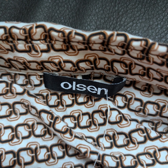 Olsen Button Front Pocket Top Collared Shirt Sleeve Fits Med/Large Brown Cream - Picture 7 of 8